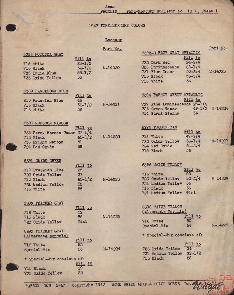 1947 Ford Paint Charts Acme 3